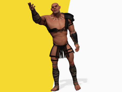 Stylized 3D Barbarian Warrior Tribal Strong Fighter Rigged 3D Model