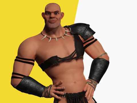 Stylized 3D Barbarian Warrior Tribal Strong Fighter Rigged 3D Model