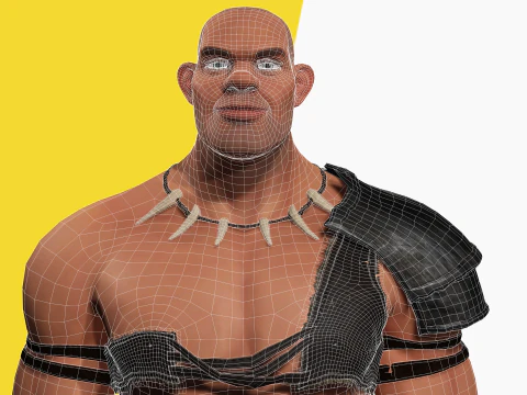 Stylized 3D Barbarian Warrior Tribal Strong Fighter Rigged 3D Model