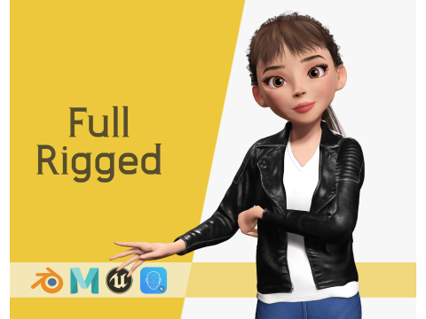 Trendy Girl with Leather Jacket Stylized 3D Female Character Modelo 3D