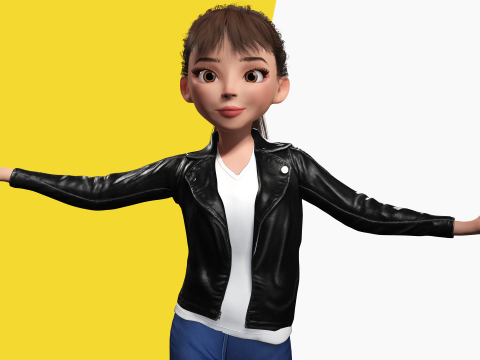 Trendy Girl with Leather Jacket Stylized 3D Female Character 3D 모델