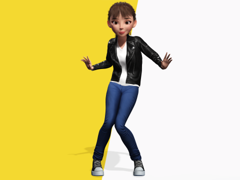 Trendy Girl with Leather Jacket Stylized 3D Female Character 3D 모델