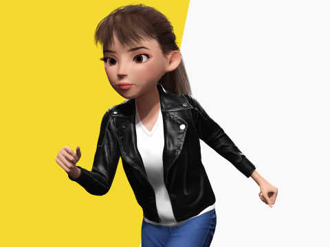 Trendy Girl with Leather Jacket Stylized 3D Female Character 3D 모델