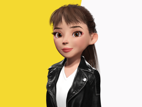 Trendy Girl with Leather Jacket Stylized 3D Female Character 3D 모델