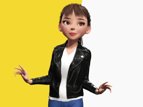 Trendy Girl with Leather Jacket Stylized 3D Female Character 3D 모델