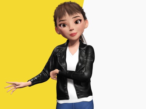 Trendy Girl with Leather Jacket Stylized 3D Female Character 3D 모델