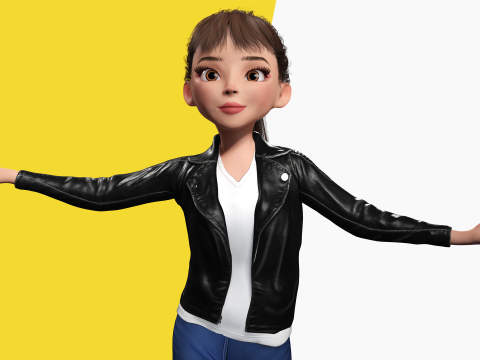 Trendy Girl with Leather Jacket Stylized 3D Female Character 3D 모델