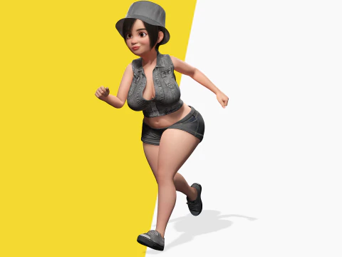 Curvy Girl in Denim Outfit Rigged Stylized 3D Female Charact 3D Model