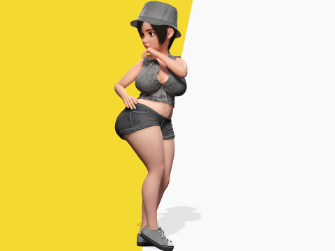 Curvy Girl in Denim Outfit Rigged Stylized 3D Female Charact Modelo 3D