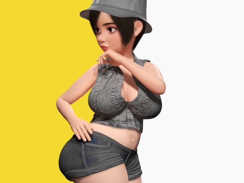 Curvy Girl in Denim Outfit Rigged Stylized 3D Female Charact Modelo 3D
