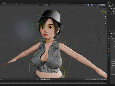 Curvy Girl in Denim Outfit Rigged Stylized 3D Female Charact 3D Model