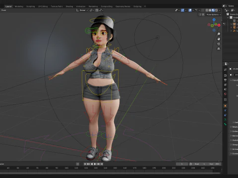 Curvy Girl in Denim Outfit Rigged Stylized 3D Female Charact 3D Model