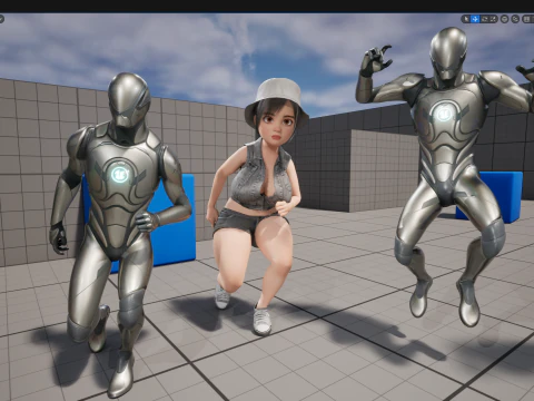 Curvy Girl in Denim Outfit Rigged Stylized 3D Female Charact 3D Model