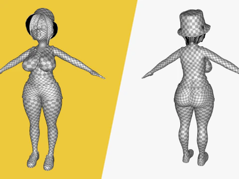 Curvy Girl in Denim Outfit Rigged Stylized 3D Female Charact 3D Model