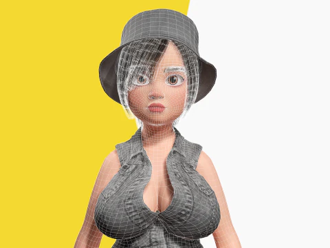 Curvy Girl in Denim Outfit Rigged Stylized 3D Female Charact 3D Model