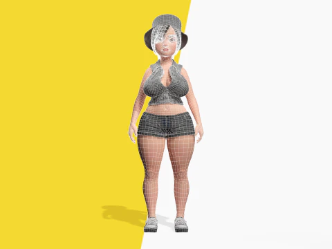 Curvy Girl in Denim Outfit Rigged Stylized 3D Female Charact 3D Model