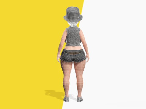 Curvy Girl in Denim Outfit Rigged Stylized 3D Female Charact 3D Model