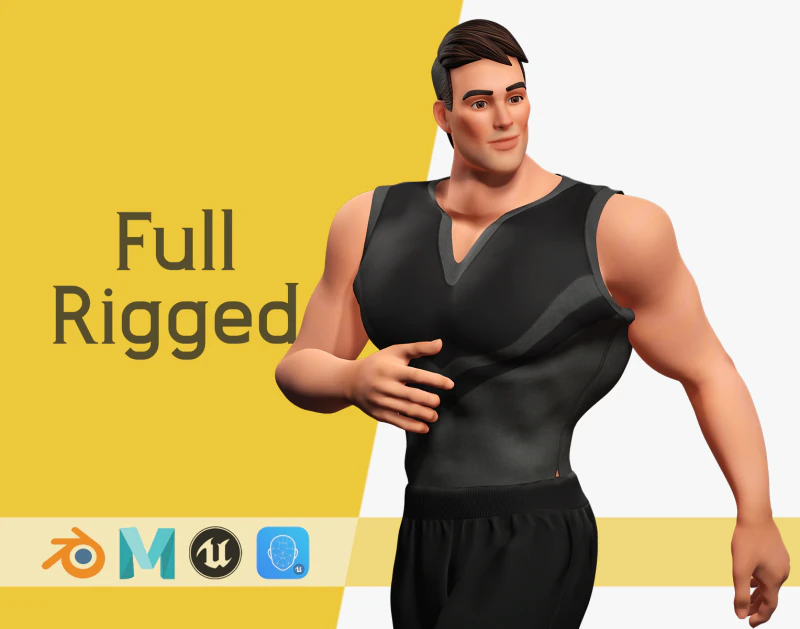 Muscular Sportsman Athlete Rigged Stylized Fit Male Model 3D Model .c4d .max .obj .3ds .fbx .stl .blend 