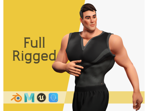 Muscular Sportsman Athlete Rigged Stylized Fit Male Model 3D Model