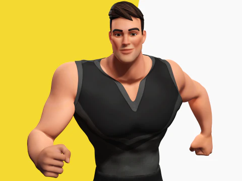Muscular Sportsman Athlete Rigged Stylized Fit Male Model 3D Model