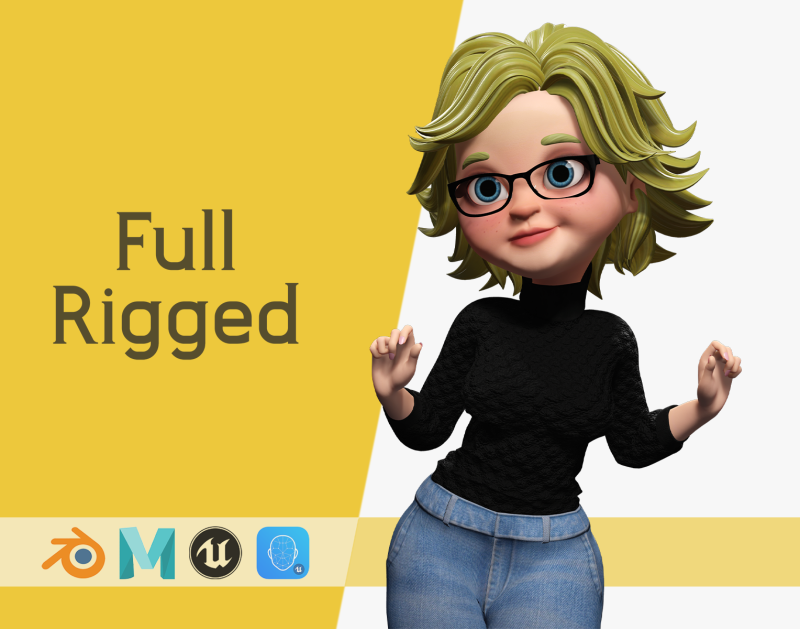 Chic and Intelligent Look Rigged Stylized Cute Nerdy Girl 3D Model 3D .c4d .max .obj .3ds .fbx .stl .blend