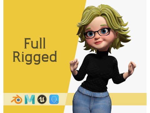 Chic and Intelligent Look Rigged Stylized Cute Nerdy Girl 3D 3D Model