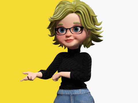 Chic and Intelligent Look Rigged Stylized Cute Nerdy Girl 3D Model 3D