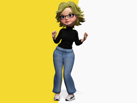 Chic and Intelligent Look Rigged Stylized Cute Nerdy Girl 3D Model 3D