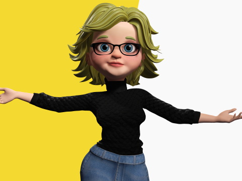 Chic and Intelligent Look Rigged Stylized Cute Nerdy Girl 3D Model 3D