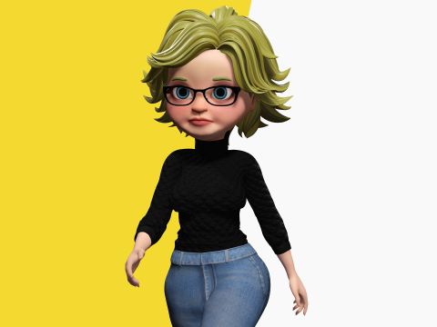 Chic and Intelligent Look Rigged Stylized Cute Nerdy Girl 3D Model 3D
