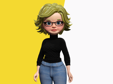 Chic and Intelligent Look Rigged Stylized Cute Nerdy Girl 3D Model 3D