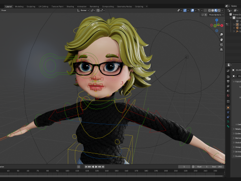 Chic and Intelligent Look Rigged Stylized Cute Nerdy Girl 3D Model 3D