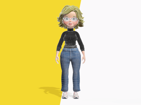 Chic and Intelligent Look Rigged Stylized Cute Nerdy Girl 3D Model 3D