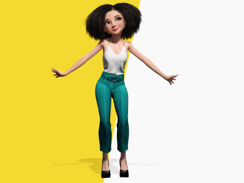 Natural Curly Hair Rigged Stylized 3D Female Expressive Char Modelo 3D