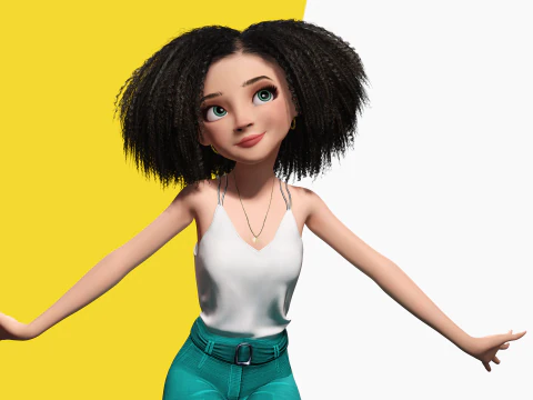 自然な巻き毛リグ様式化された 3D 女性の表現力豊かなシャア 3Dモデル