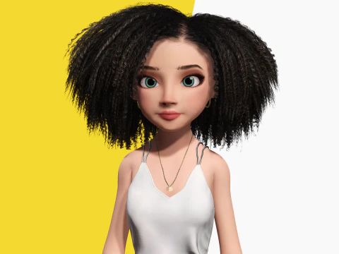 自然な巻き毛リグ様式化された 3D 女性の表現力豊かなシャア 3Dモデル