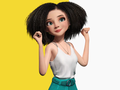 自然な巻き毛リグ様式化された 3D 女性の表現力豊かなシャア 3Dモデル