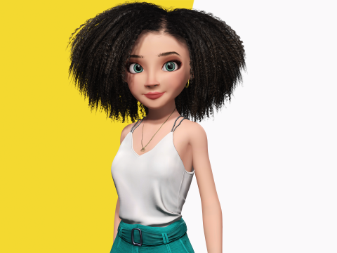 Natural Curly Hair Rigged Stylized 3D Female Expressive Char Modelo 3D