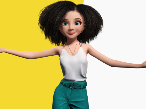 自然な巻き毛リグ様式化された 3D 女性の表現力豊かなシャア 3Dモデル