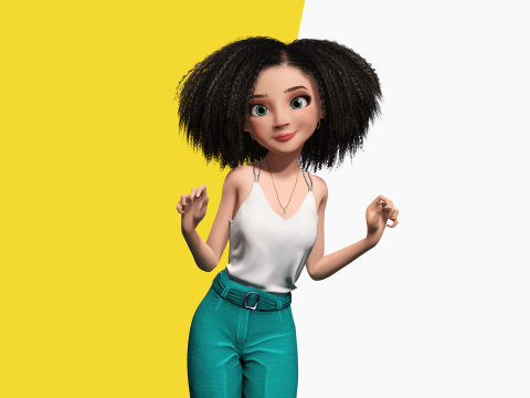 Natural Curly Hair Rigged Stylized 3D Female Expressive Char Modelo 3D