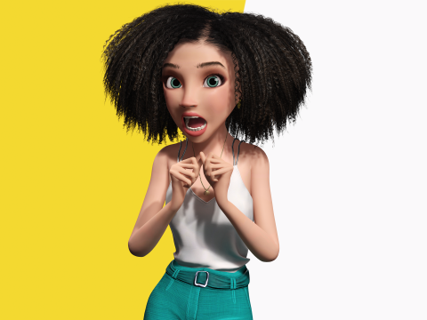 Natural Curly Hair Rigged Stylized 3D Female Expressive Char Modelo 3D