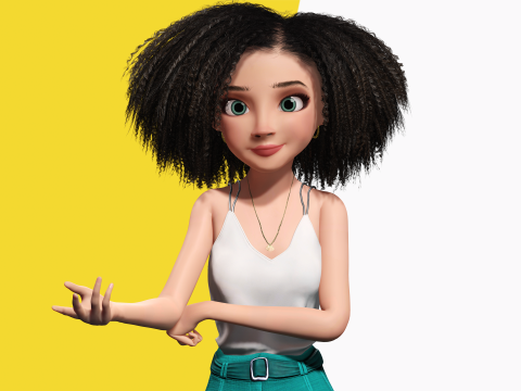 Natural Curly Hair Rigged Stylized 3D Female Expressive Char Modelo 3D