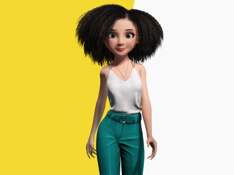 自然な巻き毛リグ様式化された 3D 女性の表現力豊かなシャア 3Dモデル