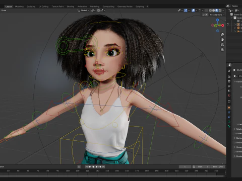 自然な巻き毛リグ様式化された 3D 女性の表現力豊かなシャア 3Dモデル