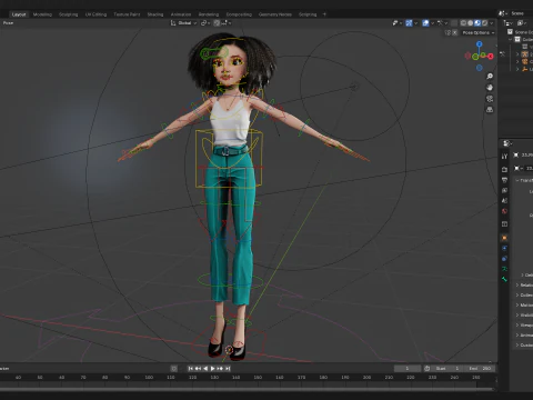自然な巻き毛リグ様式化された 3D 女性の表現力豊かなシャア 3Dモデル