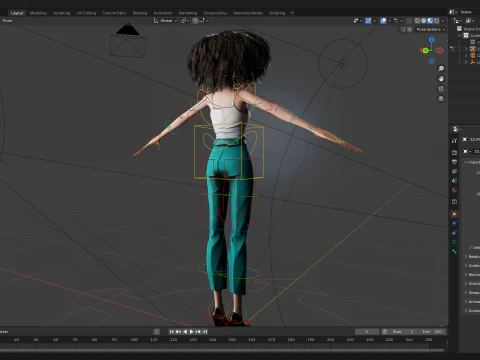 自然な巻き毛リグ様式化された 3D 女性の表現力豊かなシャア 3Dモデル