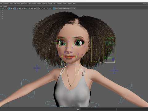自然な巻き毛リグ様式化された 3D 女性の表現力豊かなシャア 3Dモデル