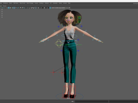 自然な巻き毛リグ様式化された 3D 女性の表現力豊かなシャア 3Dモデル