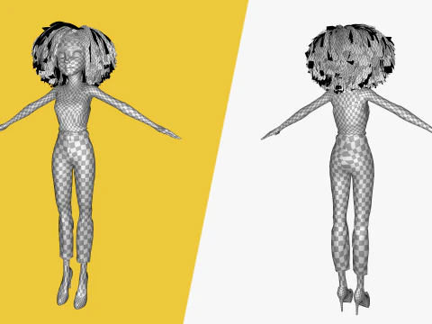 自然な巻き毛リグ様式化された 3D 女性の表現力豊かなシャア 3Dモデル