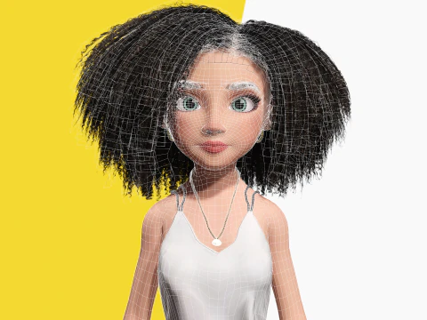 自然な巻き毛リグ様式化された 3D 女性の表現力豊かなシャア 3Dモデル